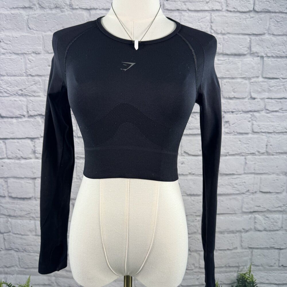 Gymshark Black Seamless Open Back Long Sleeve Crop Top M Thumbholes